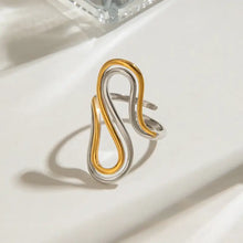 18k gold-plated stainless steel wave design ring with two-tone abstract waves