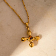 18k gold-plated steel cross pendant necklace with tiger’s eye gemstone