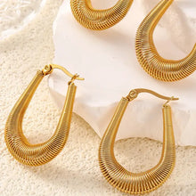 18k gold-plated titanium steel U shape ribbed hoop earrings