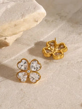 18k gold-plated steel zircon lucky clover earrings with heart gems