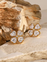 18k gold-plated steel zircon lucky clover earrings with heart gems