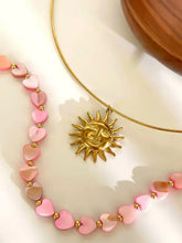 18k gold-plated sun pendant necklace with pink heart beads