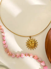 18k gold-plated sun pendant necklace with pink heart beads
