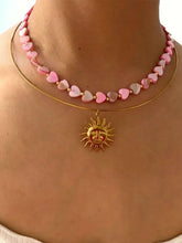 18K gold-plated 2-piece necklace with pink heart beads choker and sun pendant
