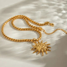 18K gold-plated sun pendant necklace with spiral design