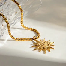 18K gold-plated sun pendant necklace with spiral design