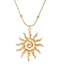 18k gold-plated sun pendant necklace with spiral design