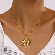 18k gold-plated sun pendant necklace with spiral design