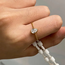 18k gold-plated sunburst crown ring with pear-shaped rhinestone