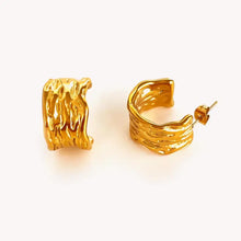 Two 18K gold-plated textured chunky hoop earrings