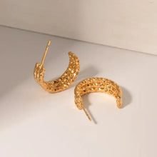 18k gold-plated textured triple band crescent hoop earrings