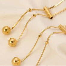 18k gold-plated titanium steel hollow bead lariat necklace with spherical pendants