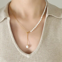 18k gold-plated titanium steel pearl necklace with adjustable chain length