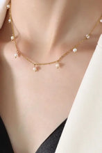 18k gold-plated titanium steel pearl necklace with dangling accents