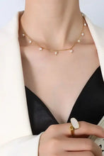 18k gold-plated titanium steel pearl necklace with dangling pearl accents
