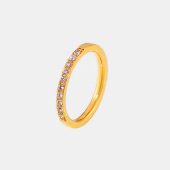 18K Gold Plated Titanium Steel Ring with Embedded Crystals Gold