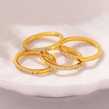 18K Gold Plated Titanium Steel Ring with Embedded Crystals