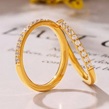 18K Gold Plated Titanium Steel Ring with Embedded Crystals