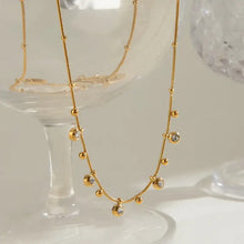 18k gold-plated titanium steel zircon necklace with beads and CZ stones