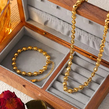 18k gold-plated twisted bead copper necklace and bracelet set in wooden box