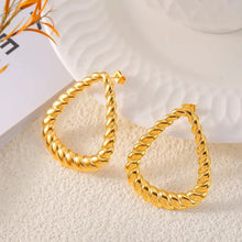 Pair of 18K gold-plated twisted teardrop hoop earrings