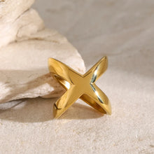 18K Gold Plated X Shaped Crisscross Ring in Stainless Steel