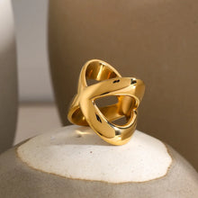 18K Gold Plated X Shaped Crisscross Ring in Stainless Steel