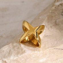 18K Gold Plated X Shaped Crisscross Ring in Stainless Steel