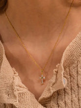 18K gold-plated zircon cross pendant necklace with baguette-cut green stones