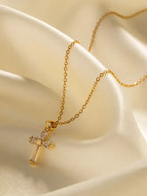 18k gold-plated zircon cross pendant necklace with clear gemstones