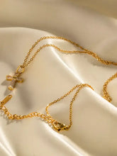 18k gold-plated zircon cross pendant necklace with delicate chain