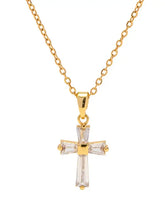 18K gold-plated zircon cross pendant necklace with cubic zirconia studs