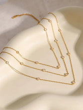 18k gold-plated zircon layered necklace with bezel-set pearl accents