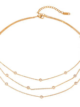 18k gold-plated zircon layered necklace with bezel-set pink gems
