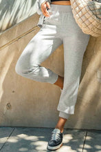 Light gray umgee high rise elastic waist knit joggers in soft cotton with pockets and relaxed fit for plus size