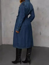 Button Up Long Sleeve Longline Denim Jacket Woman Outerwear