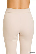 Sand beige heavy ponte pintuck pants with elastic waistband and smooth high-waisted fabric by Zenana