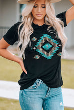 Western Printed Crewneck Graphic Tee Black