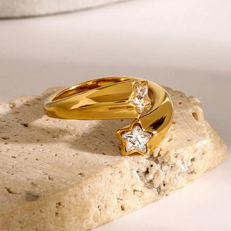 Star Crystal Gold Adjustable Ring Gold One Size
