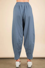 Blue cotton woven pants with elastic waistband from VERY J solid barrel comfy collection for casual comfort
