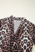 Leopard wrapped V-neck slim short sleeve top with sheer mesh back