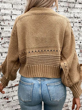 Cable-Knit Tied Open Front Lantern Sleeve Cardigan Woman Outerwear