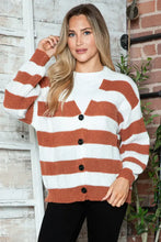 Striped Button Up Long Sleeve Sweater Woman Outerwear