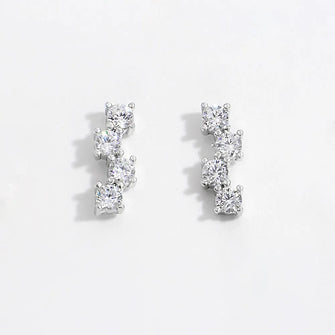 925 Sterling Silver Inlaid Zircon Stud Earrings Silver One Size
