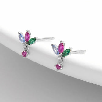 Inlaid Zircon 925 Sterling Silver Geometric Stud Earrings Silver One Size