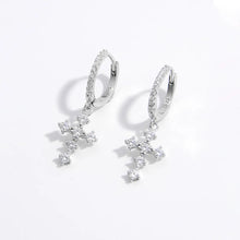 925 Sterling Silver Inlaid Zircon Cross Dangle Earrings Silver One Size