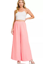 Pink zenana woven airflow wide-leg pants with soft fabric and elastic waistband for comfortable wear