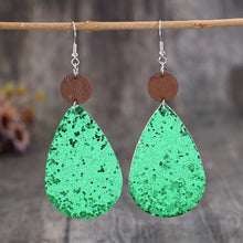 Sequin PU Leather Wooden Dangle Earrings Green One Size