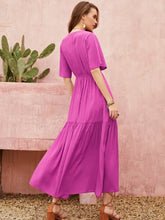 Lace Detail V-Neck Short Sleeve Midi Dress Woman Casual Dress