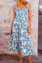 Floral Flutter Shoulder Tiered Flowy Midi Dress Casual Dresses